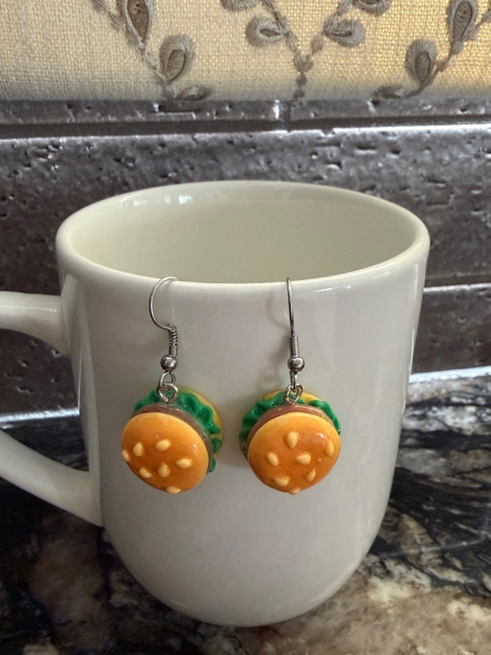 Hamburger Food Art Dangle Resin Earrings